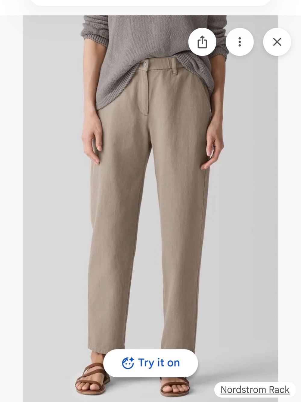 Eileen Fisher Tapered-Leg Organic Cotton Pants in Reed (taupe).  Size XL.